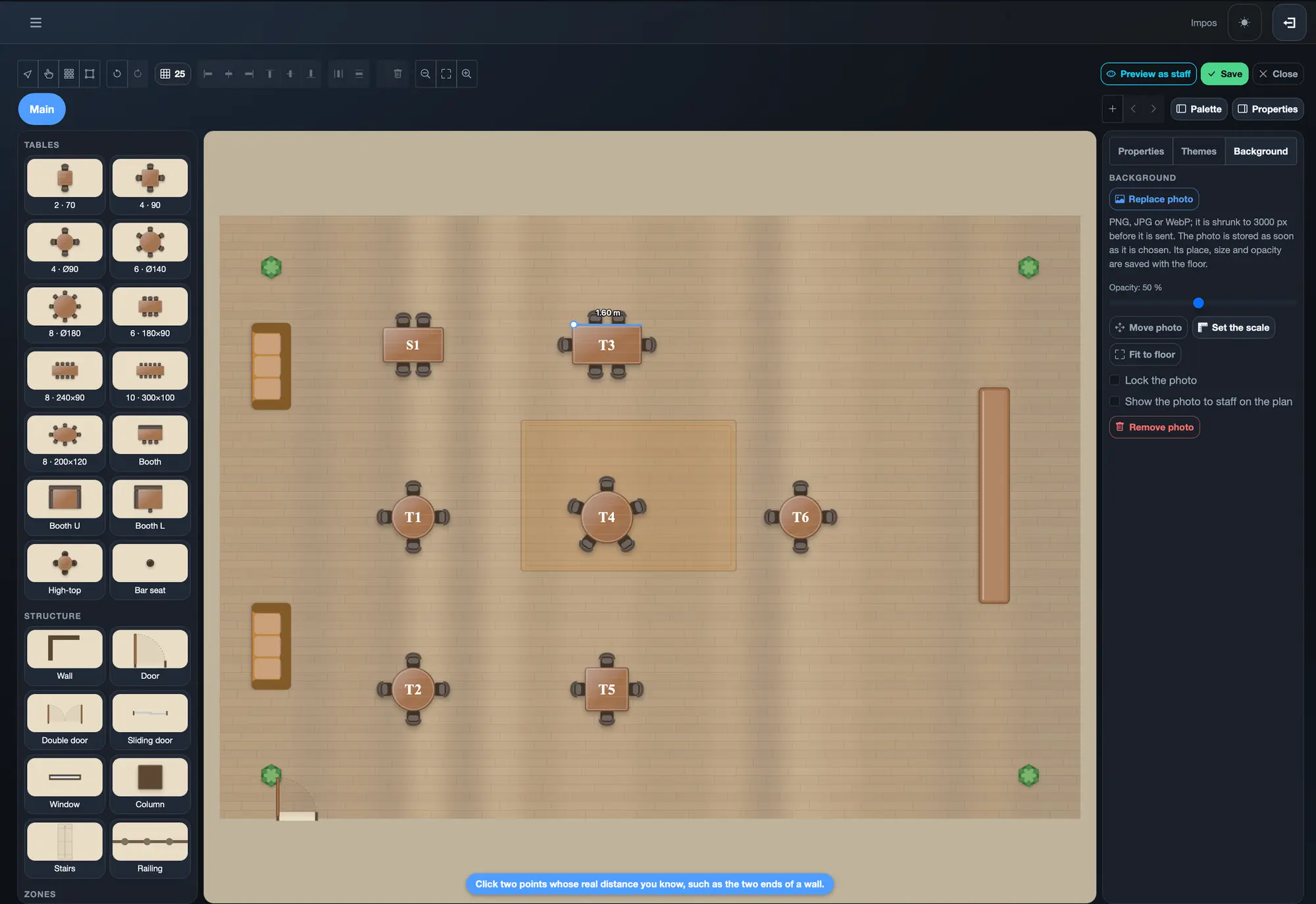 Tracing a floor plan from a photo in the ImPOS editor